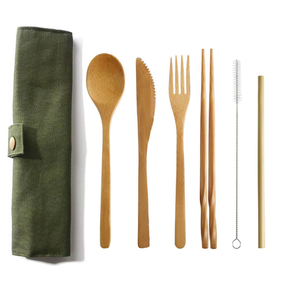 Bamboo Cutlery Travel - قابلة لإعادة الاستخدام الخيزران مجموعة أدوات