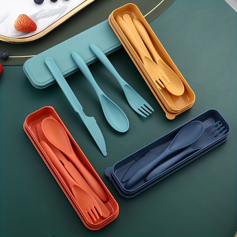 Bamboo Cutlery Travel - مجموعة أدوات مائدة محمولة قابلة لإعادة
