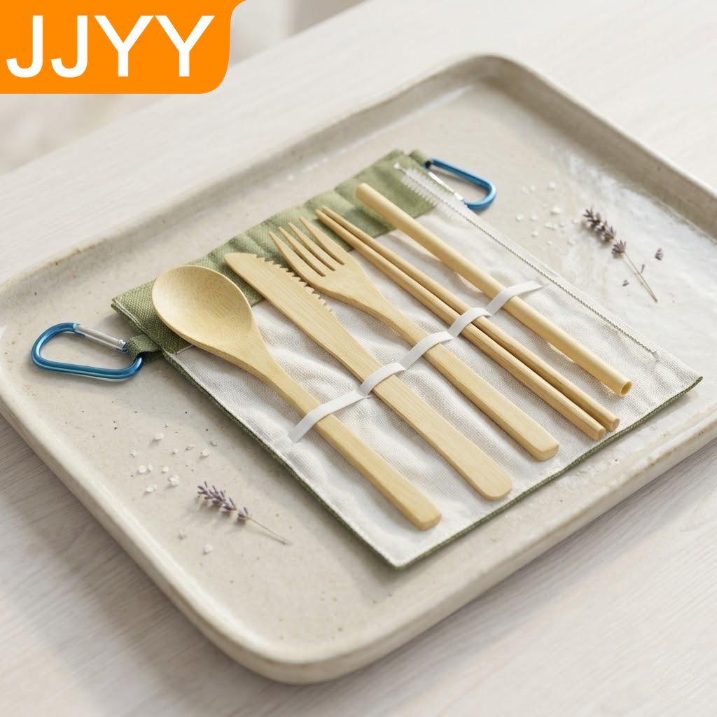 Bamboo Cutlery Travel - طقم أدوات طعام للسفر قابل لإعادة