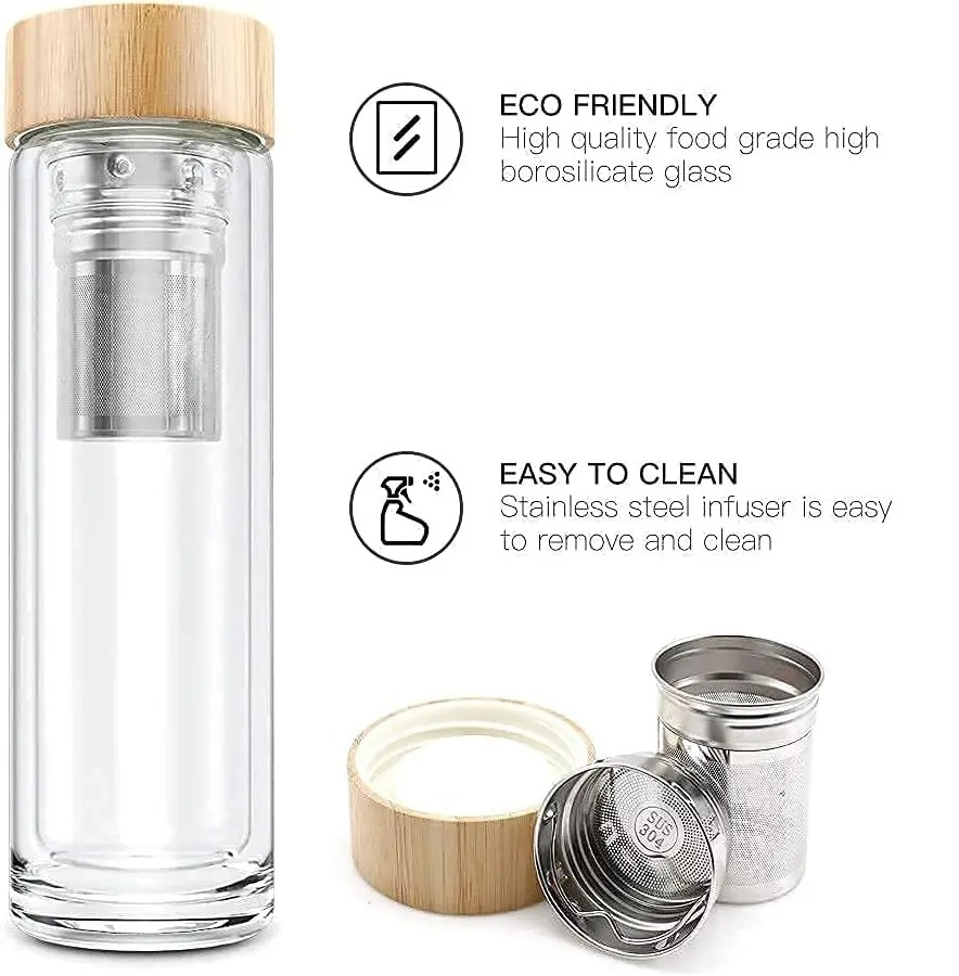 كوب شاي زجاجي مزدوج الطبقات بس - مراجعة Bamboo Cutlery Travel وسعره
